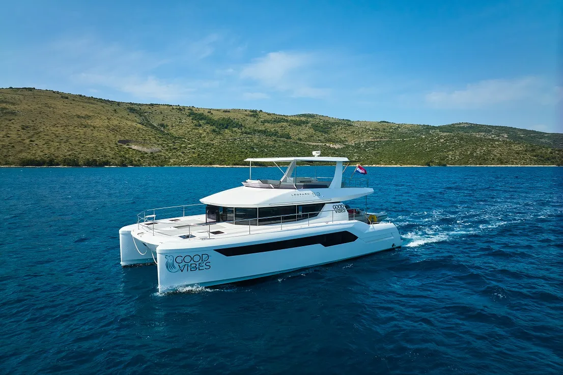 Exterior view of Good Vibes, a Leopard 53 - OW catamaran at Seget Donji, Croatia