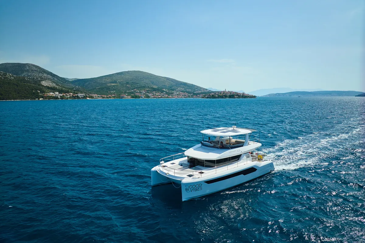 Exterior view of Good Vibes, a Leopard 53 - OW catamaran at Seget Donji, Croatia