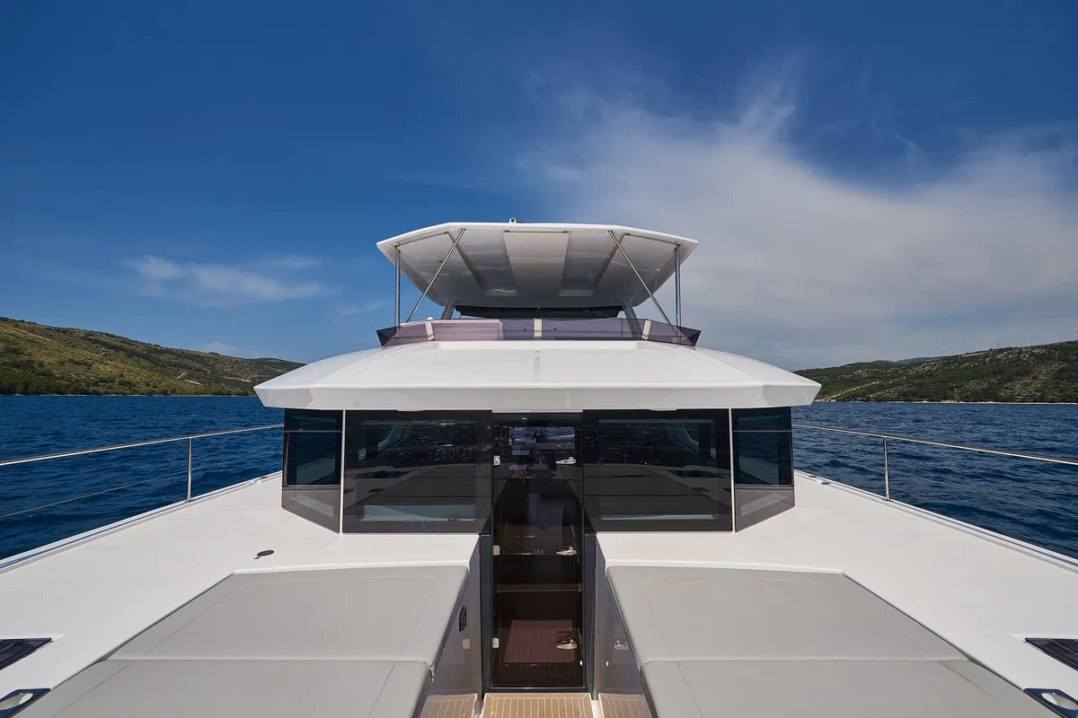Deck of Good Vibes, a Leopard 53 - OW catamaran at Seget Donji, Croatia