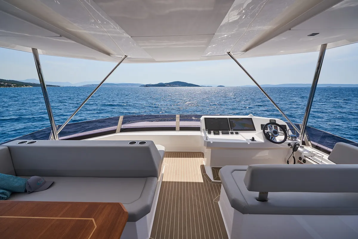 Cockpit of Good Vibes, a Leopard 53 - OW catamaran at Seget Donji, Croatia