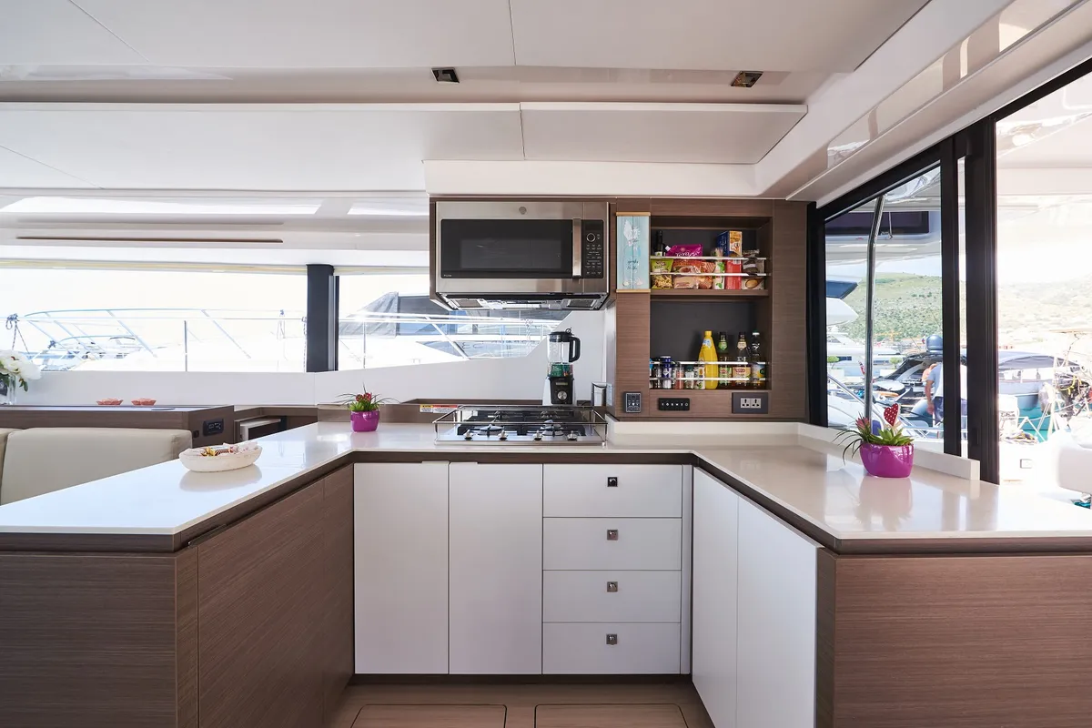 Galley of Good Vibes, a Leopard 53 - OW catamaran at Seget Donji, Croatia