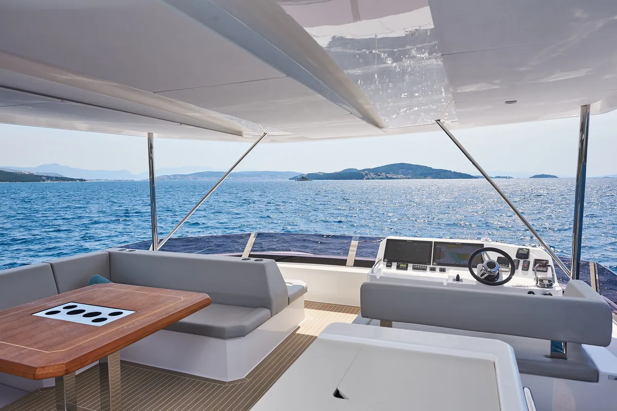 Cockpit of Good Vibes, a Leopard 53 - OW catamaran at Seget Donji, Croatia