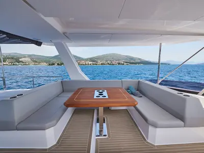 Deck of Good Vibes, a Leopard 53 - OW catamaran at Seget Donji, Croatia
