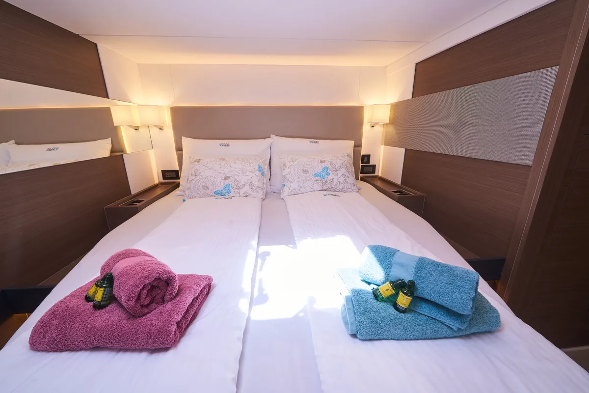 Cabin on Good Vibes, a Leopard 53 - OW catamaran at Seget Donji, Croatia