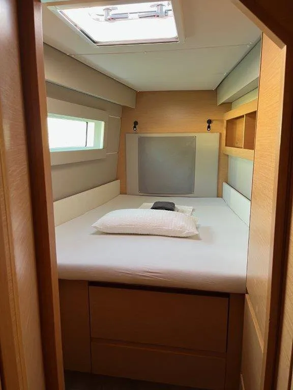 Cabin on Mira, a Nautitech 46 Fly catamaran at Kontokali, Greece