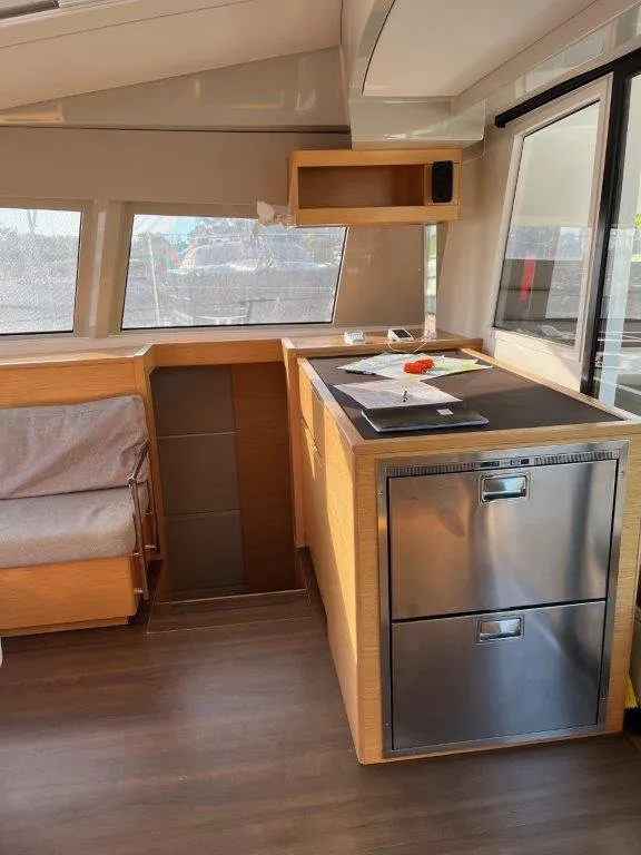 Galley of Mira, a Nautitech 46 Fly catamaran at Kontokali, Greece