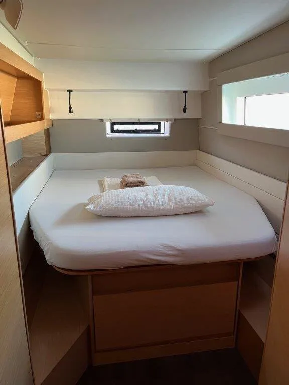 Cabin on Mira, a Nautitech 46 Fly catamaran at Kontokali, Greece