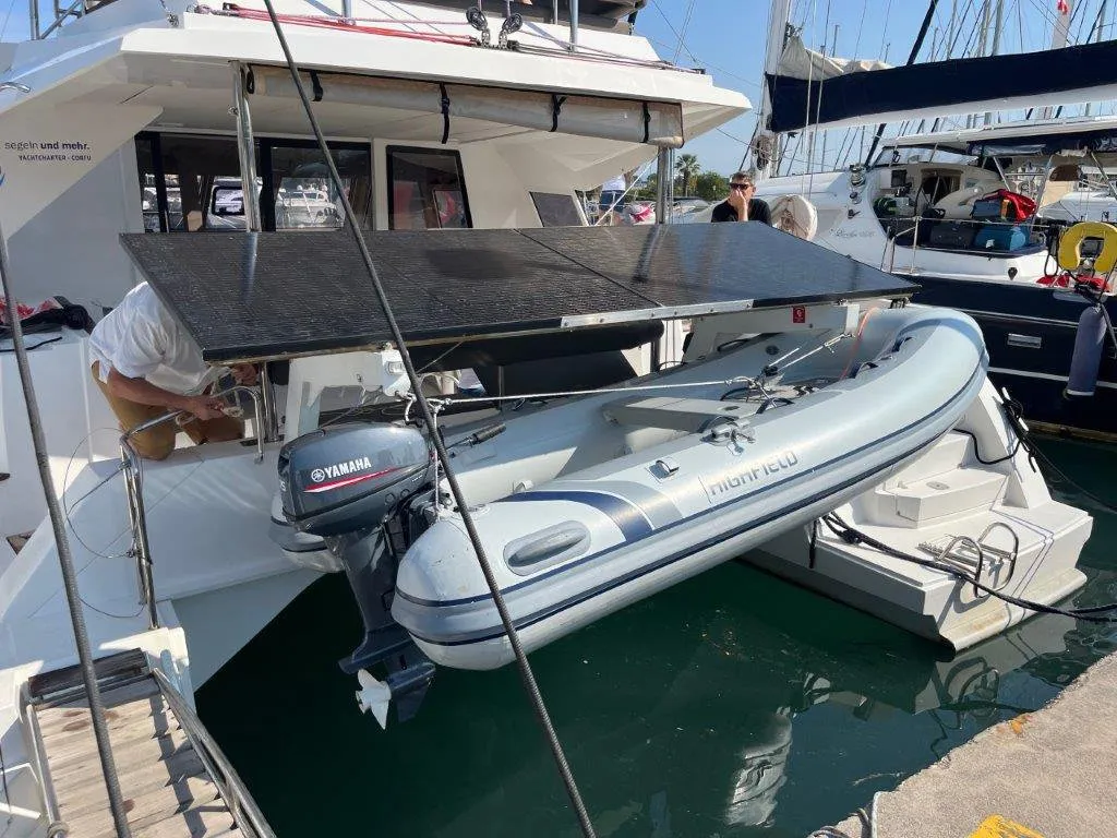 Mira, a Nautitech 46 Fly catamaran at Kontokali, Greece