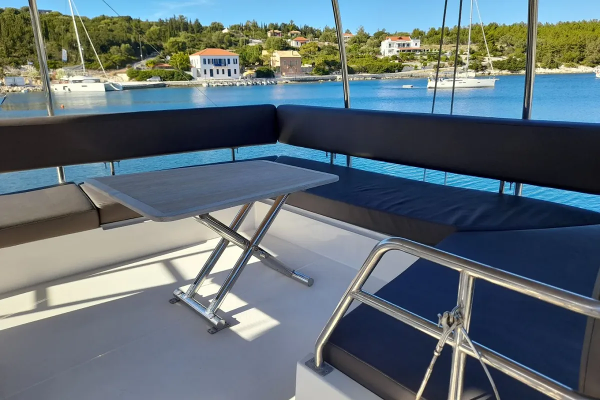 Deck of Mira, a Nautitech 46 Fly catamaran at Kontokali, Greece