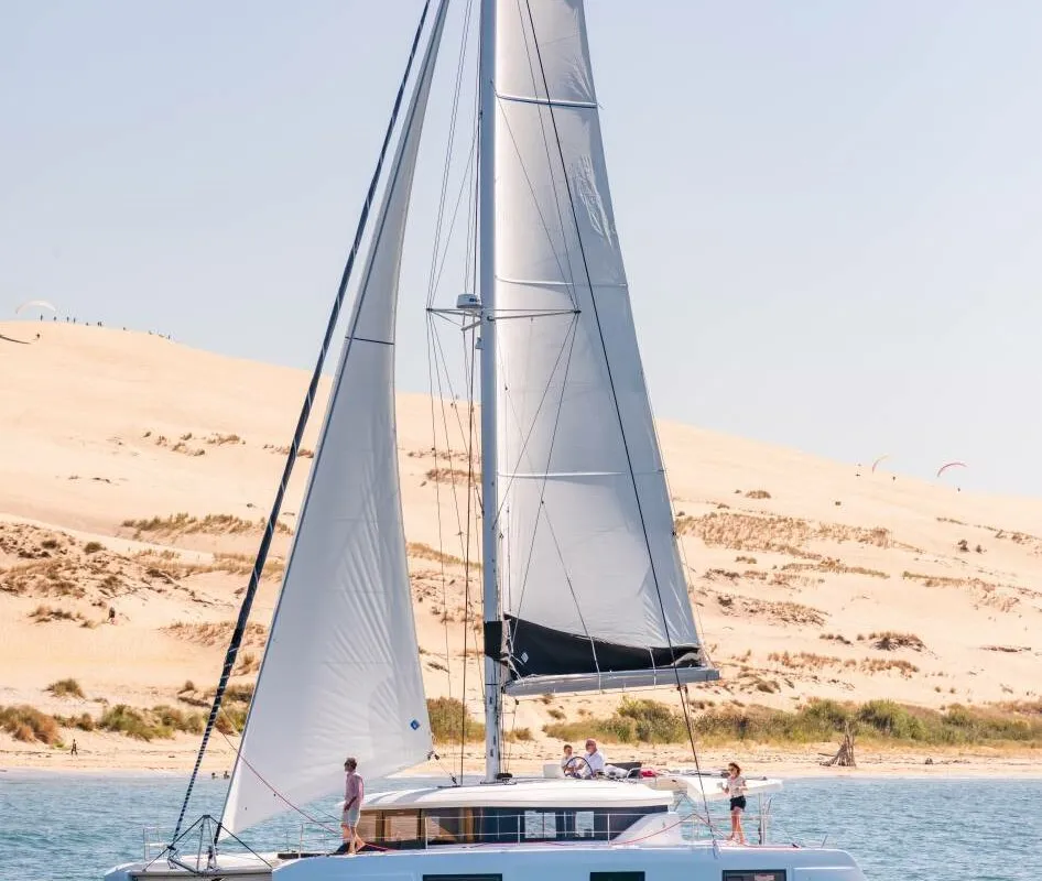 Satini, a Lagoon 46 catamaran at Roche Caiman, Seychelles