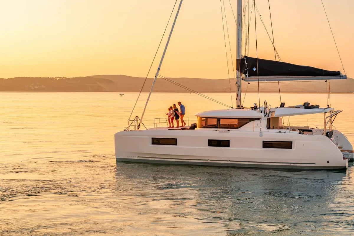 Satini, a Lagoon 46 catamaran at Roche Caiman, Seychelles