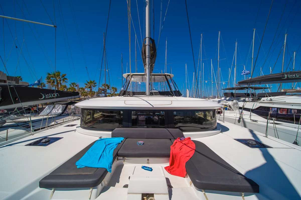 Deck of Pegasus, a Lagoon 46 catamaran at Kos, Greece