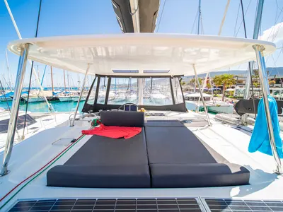 Deck of Pegasus, a Lagoon 46 catamaran at Kos, Greece