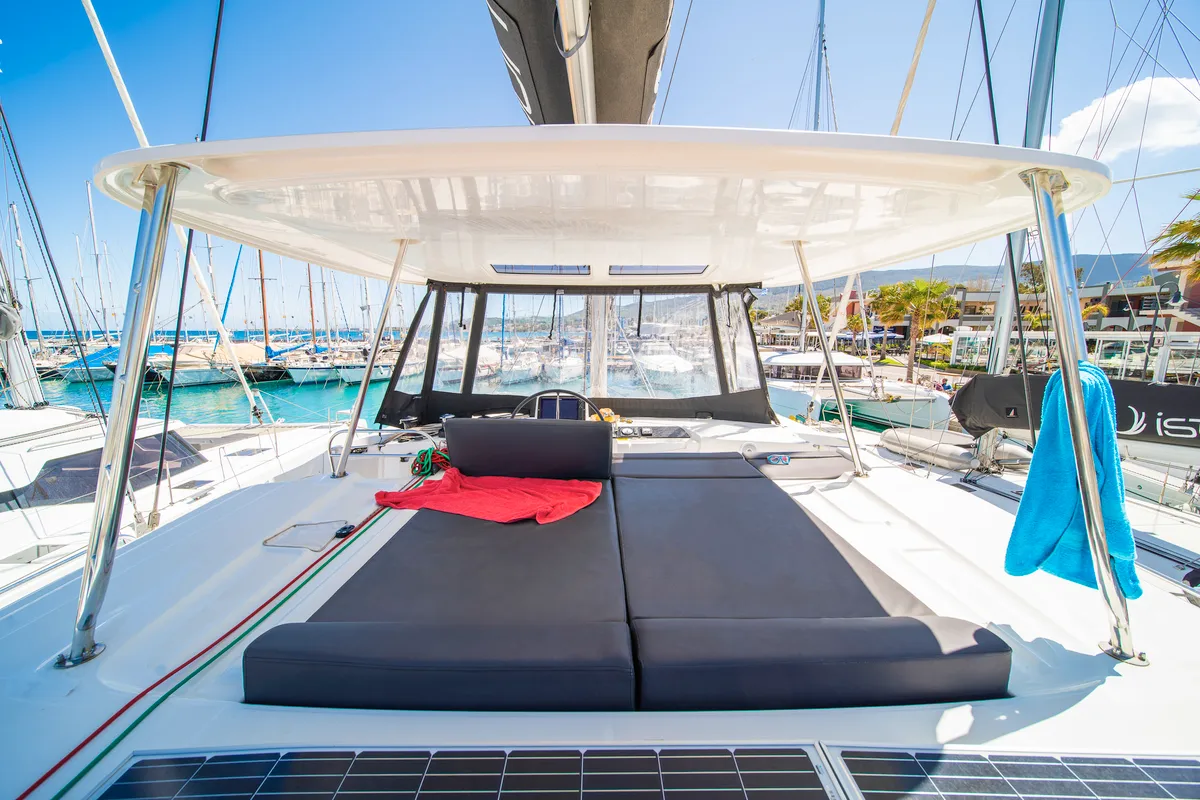 Deck of Pegasus, a Lagoon 46 catamaran at Kos, Greece