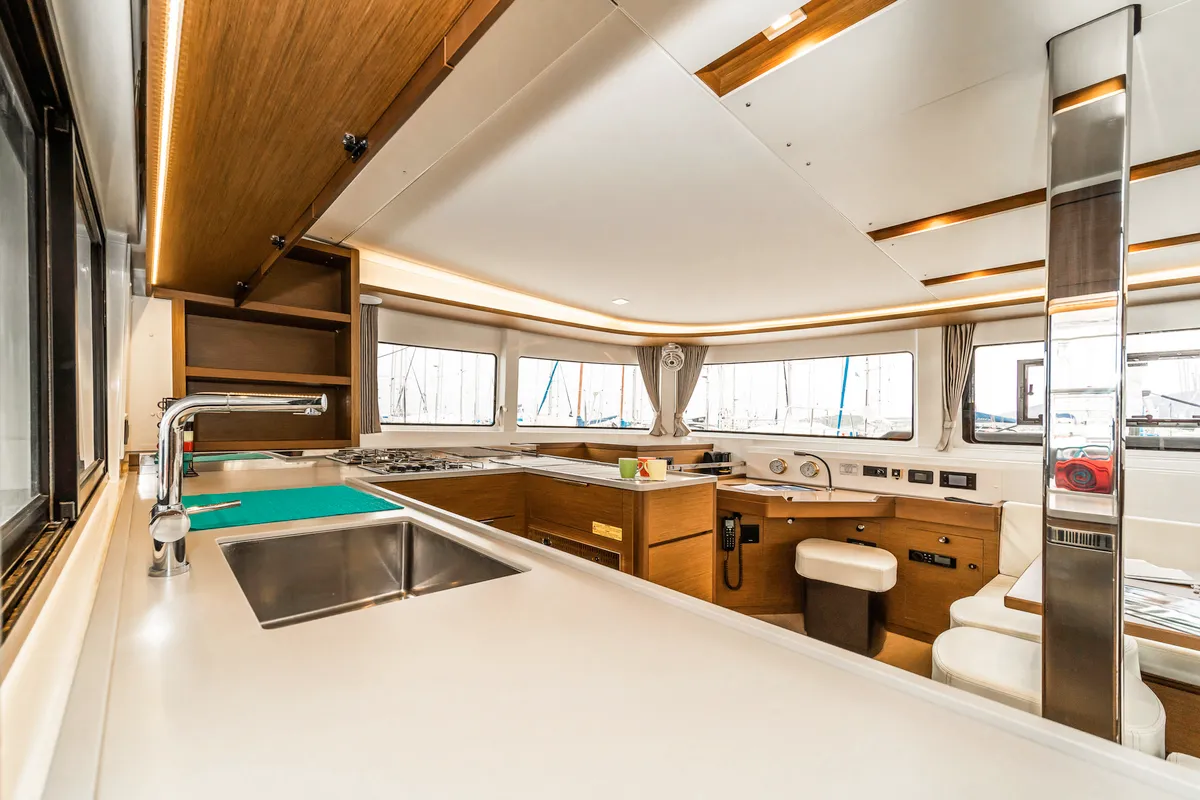Galley of Pegasus, a Lagoon 46 catamaran at Kos, Greece
