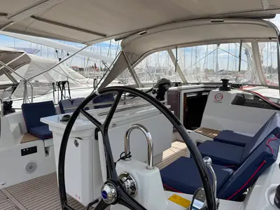 Cockpit of Hera, a Beneteau Oceanis 40.1 sailboat at Grad Biograd na Moru, Croatia