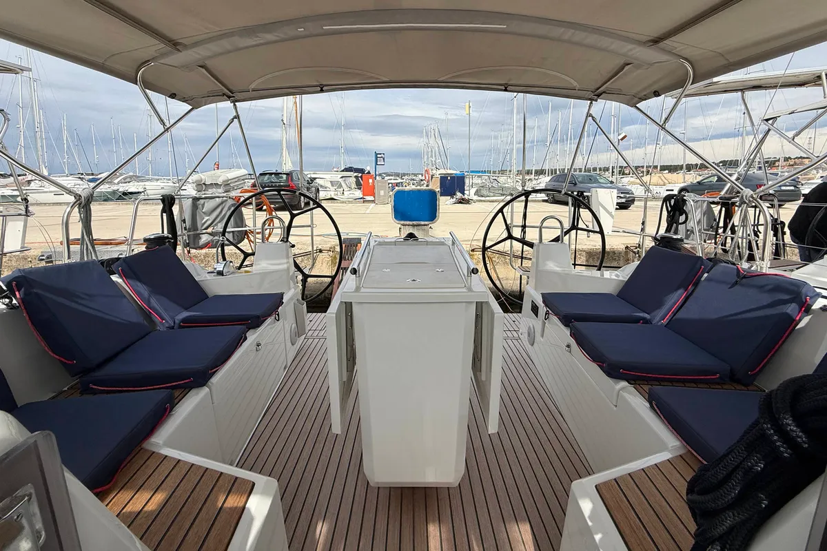 Cockpit of Hera, a Beneteau Oceanis 40.1 sailboat at Grad Biograd na Moru, Croatia