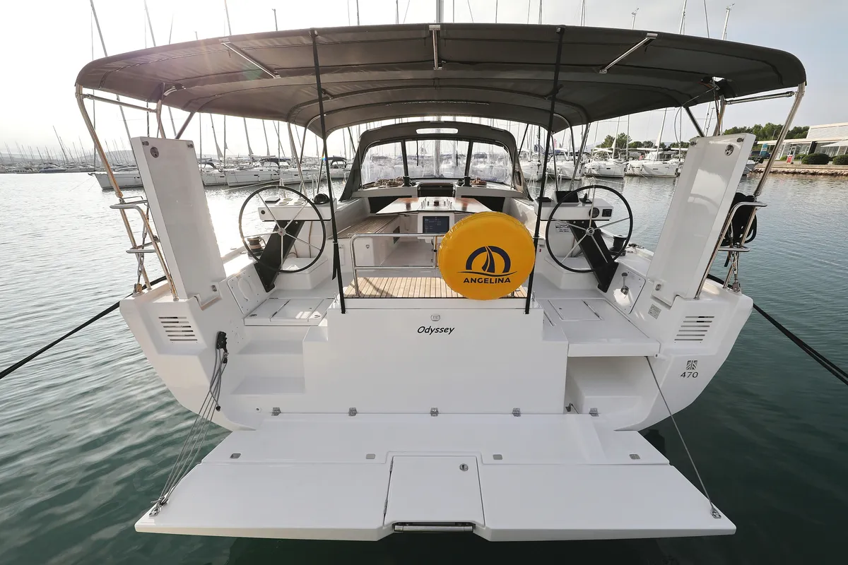 Exterior view of Odyssey, a Dufour 470 sailboat at Općina Sukošan, Croatia