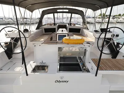 Deck of Odyssey, a Dufour 470 sailboat at Općina Sukošan, Croatia