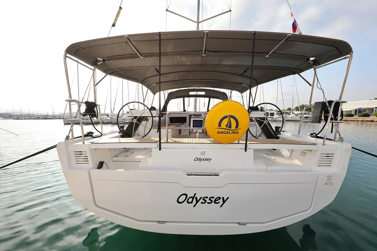Exterior view of Odyssey, a Dufour 470 sailboat at Općina Sukošan, Croatia