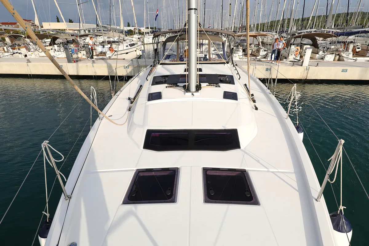 Exterior view of Odyssey, a Dufour 470 sailboat at Općina Sukošan, Croatia