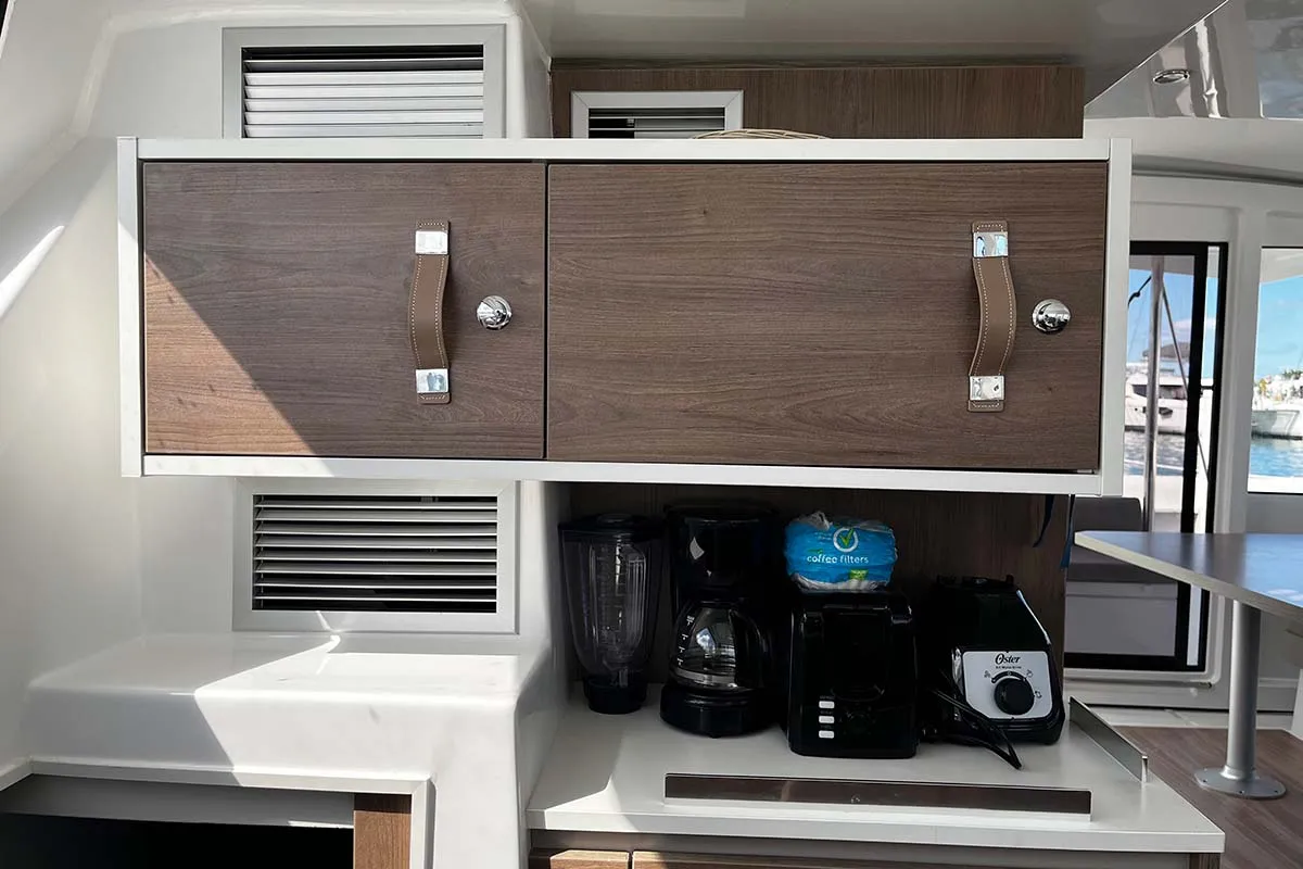 Galley of Knot A Fantasea, a Bali Catspace catamaran at Central Abaco, Bahamas