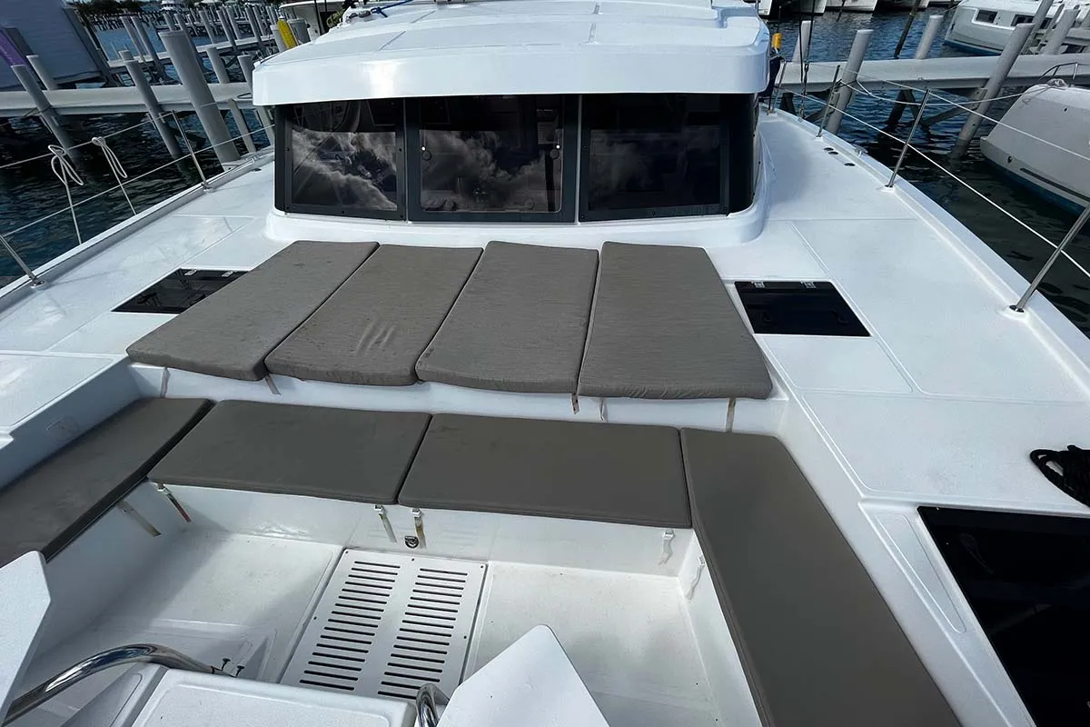 Deck of Knot A Fantasea, a Bali Catspace catamaran at Central Abaco, Bahamas