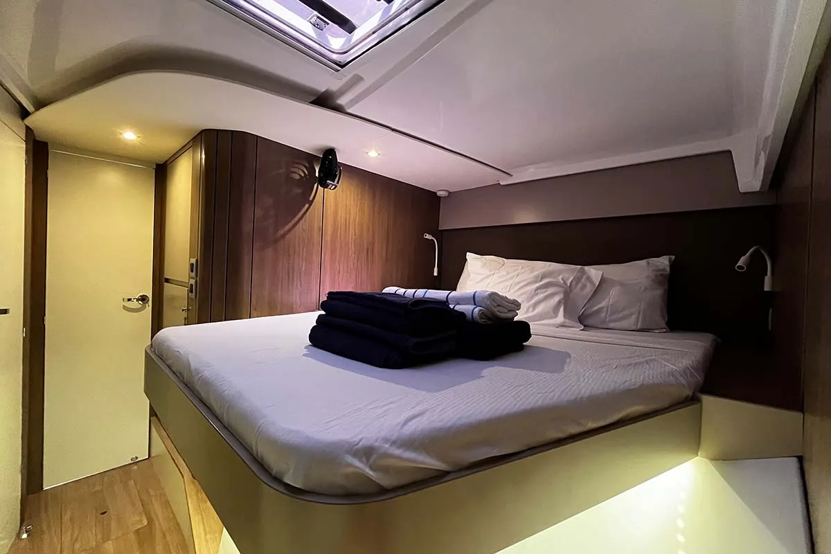 Cabin on Knot A Fantasea, a Bali Catspace catamaran at Central Abaco, Bahamas