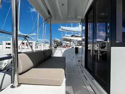 Deck of Knot A Fantasea, a Bali Catspace catamaran at Central Abaco, Bahamas