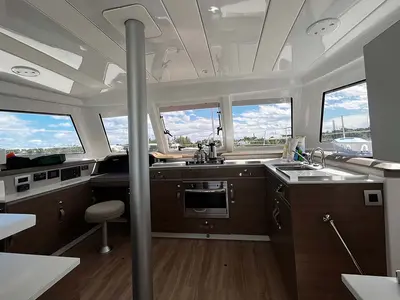 Galley of Knot A Fantasea, a Bali Catspace catamaran at Central Abaco, Bahamas