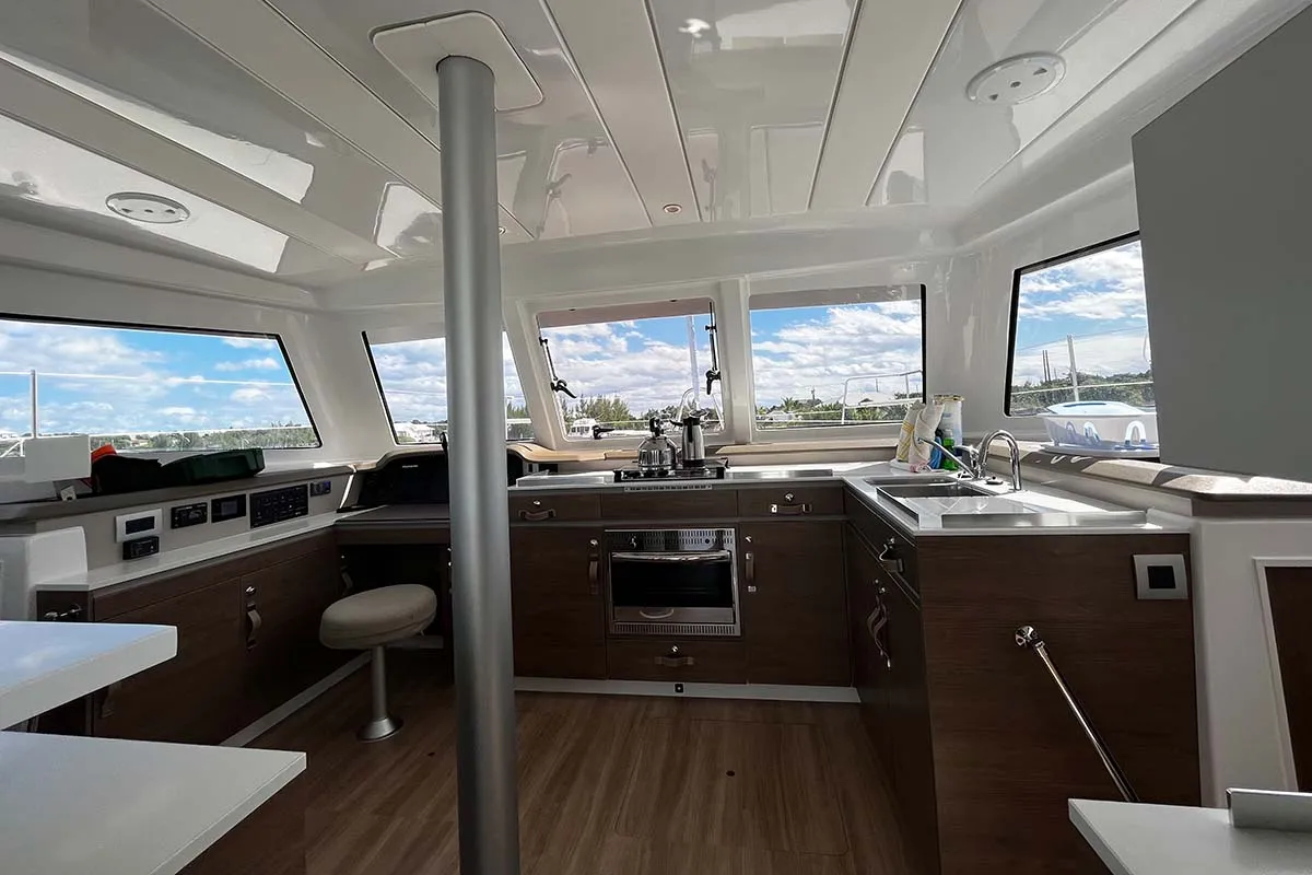 Galley of Knot A Fantasea, a Bali Catspace catamaran at Central Abaco, Bahamas