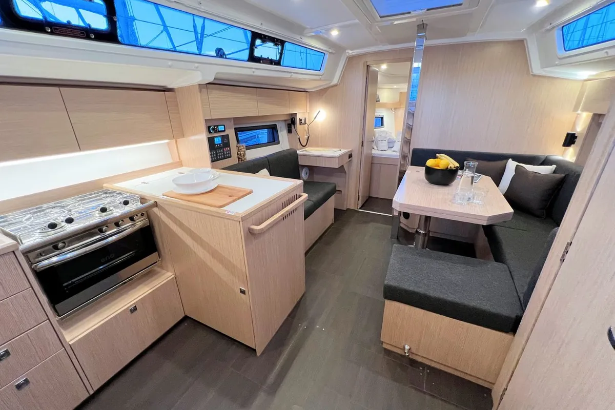Salon of Mala Hana, a Bavaria C38 sailboat at Grad Pula, Croatia