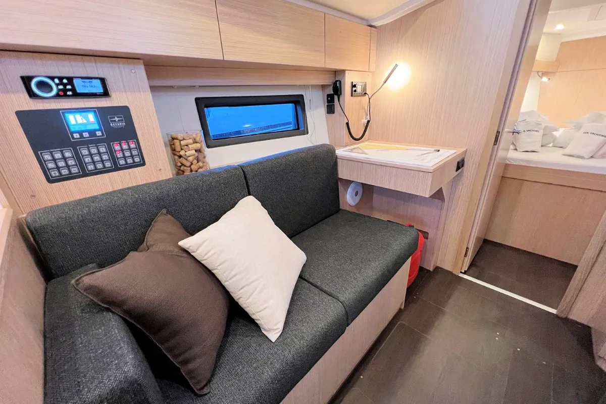 Salon of Mala Hana, a Bavaria C38 sailboat at Grad Pula, Croatia