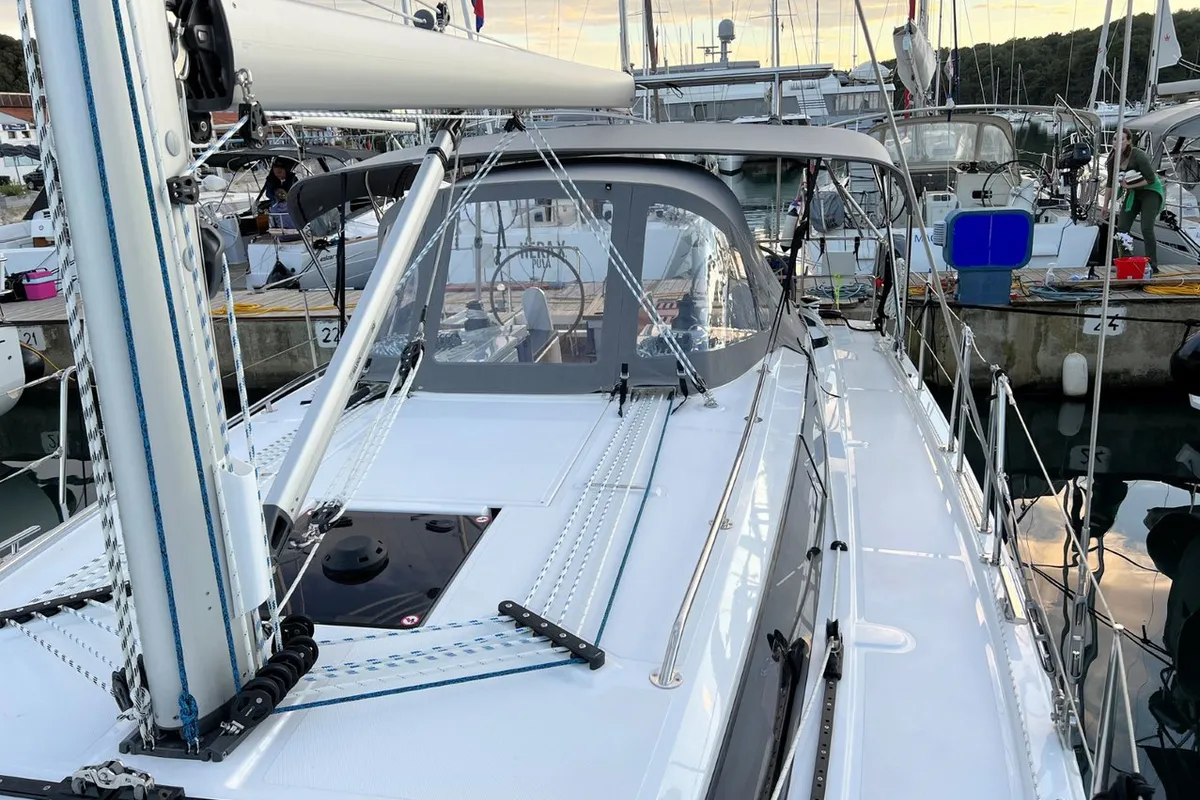 Deck of Mala Hana, a Bavaria C38 sailboat at Grad Pula, Croatia