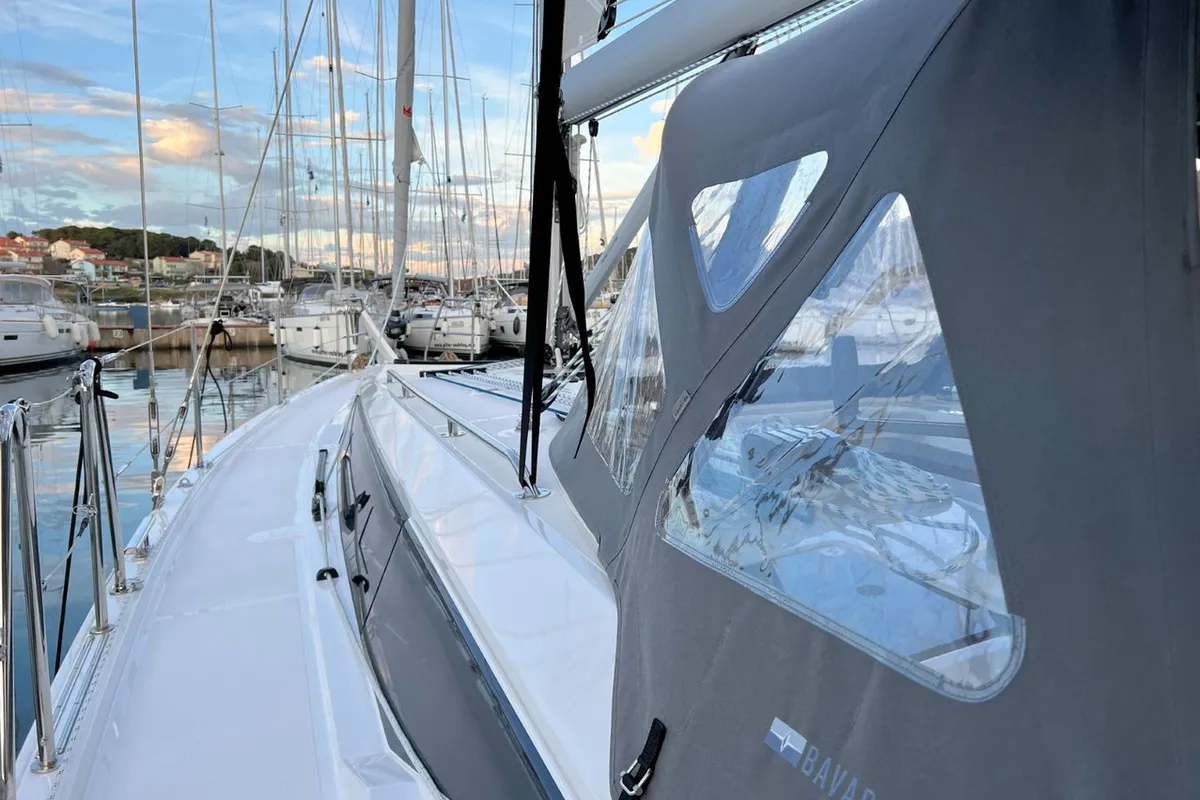 Deck of Mala Hana, a Bavaria C38 sailboat at Grad Pula, Croatia