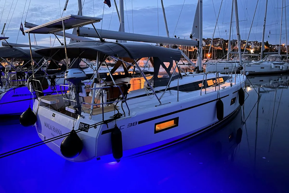 Exterior view of Mala Hana, a Bavaria C38 sailboat at Grad Pula, Croatia