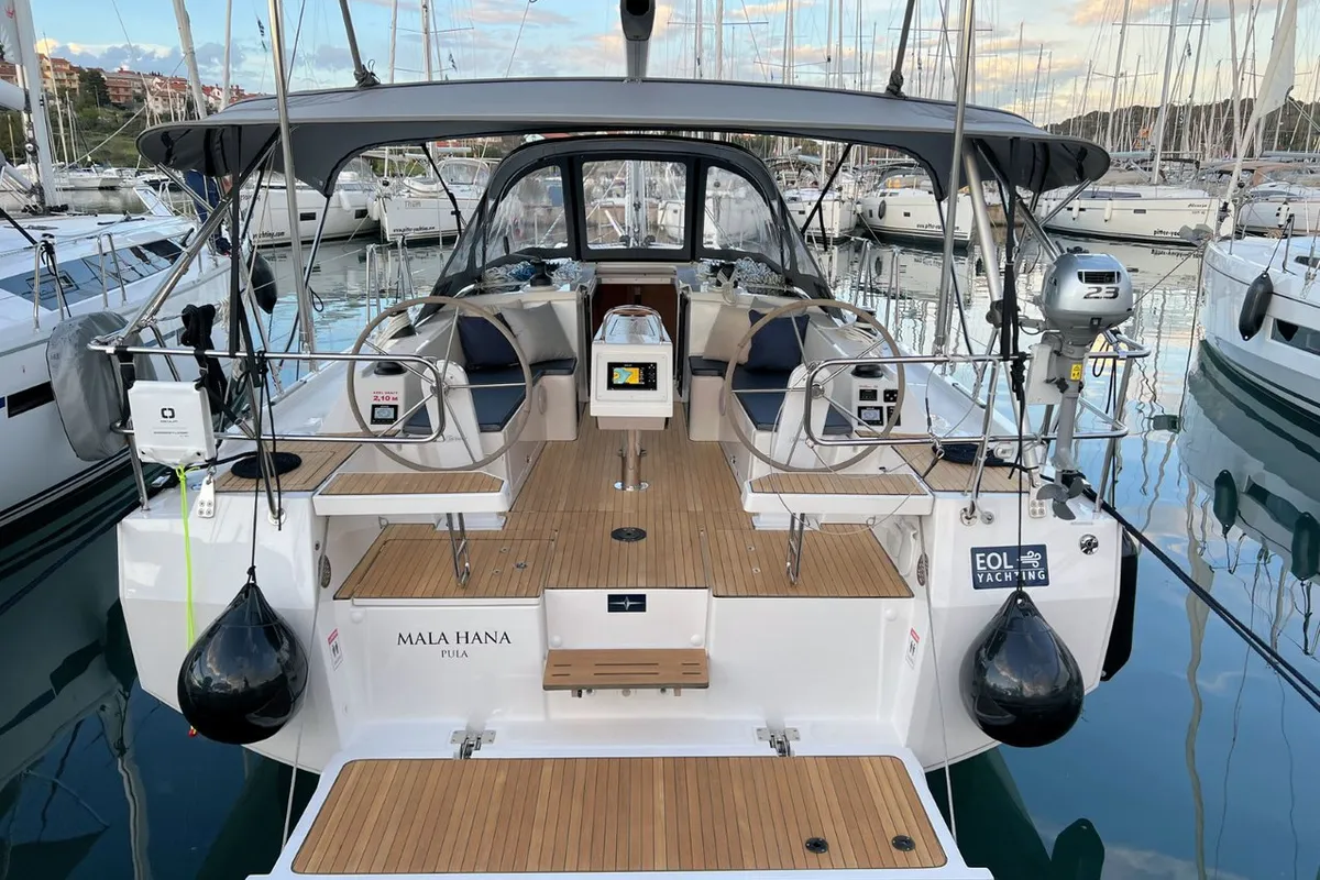 Exterior view of Mala Hana, a Bavaria C38 sailboat at Grad Pula, Croatia