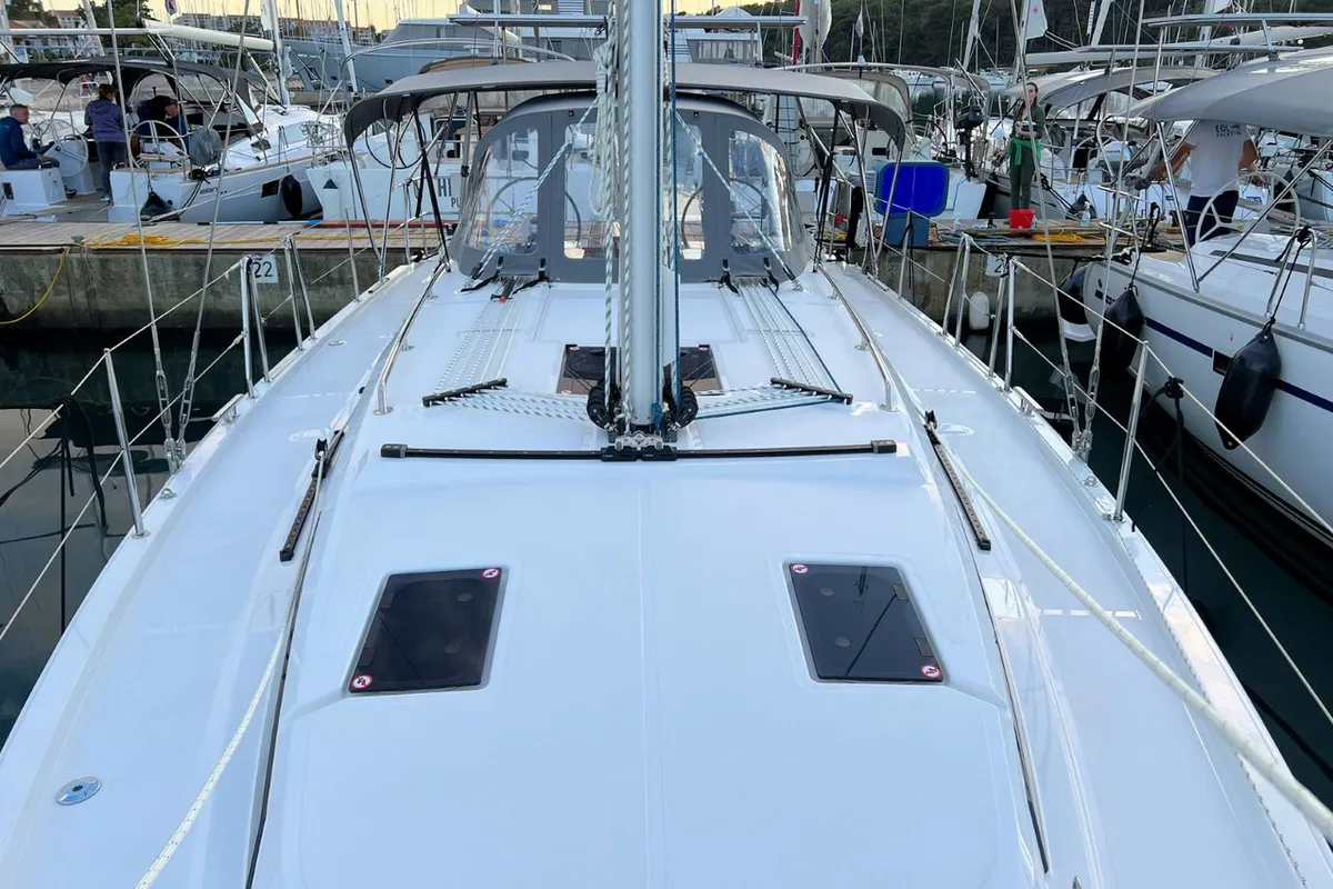 Deck of Mala Hana, a Bavaria C38 sailboat at Grad Pula, Croatia