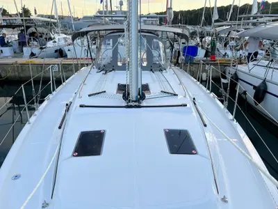 Deck of Mala Hana, a Bavaria C38 sailboat at Grad Pula, Croatia