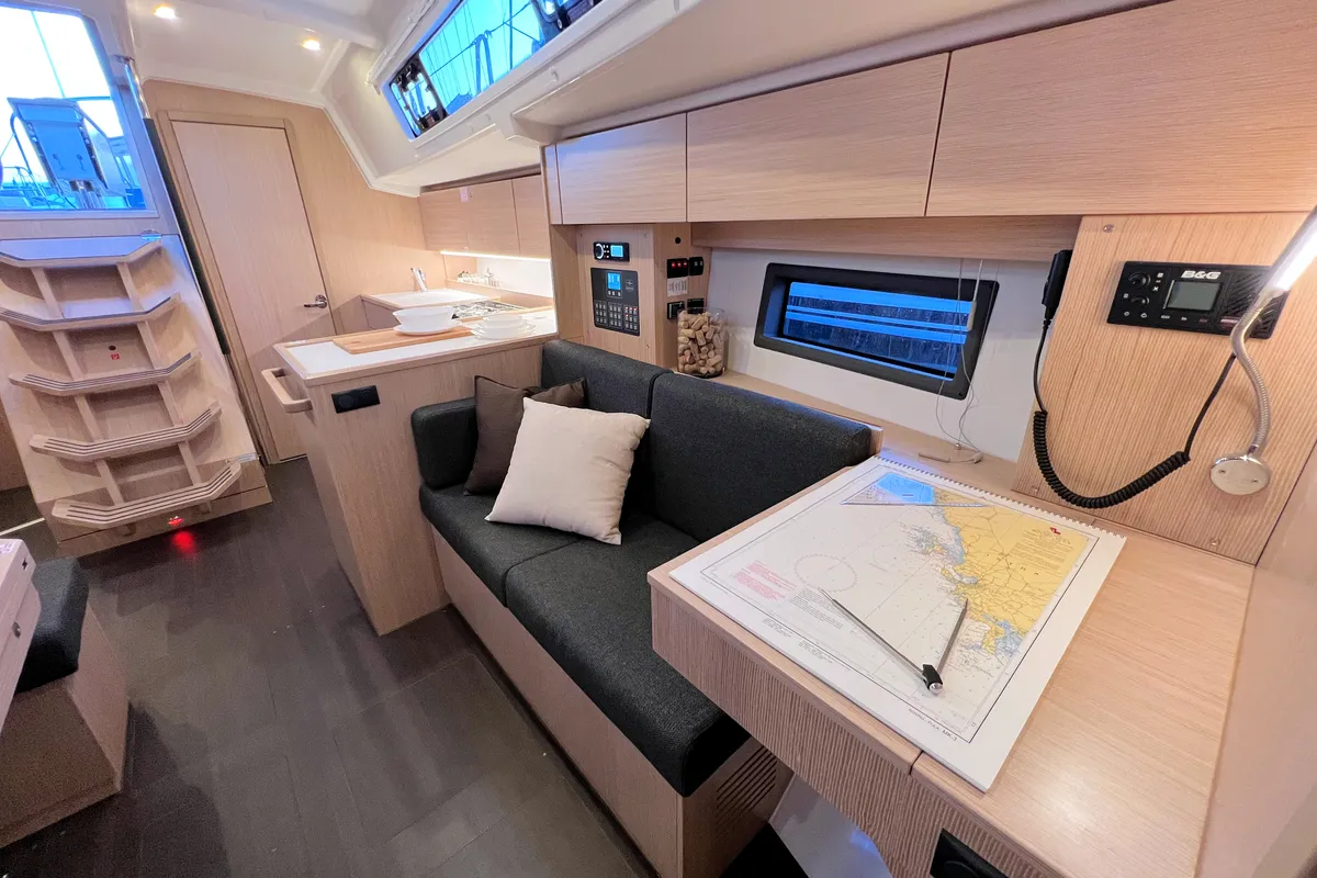 Salon of Mala Hana, a Bavaria C38 sailboat at Grad Pula, Croatia