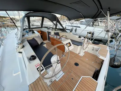 Cockpit of Mala Hana, a Bavaria C38 sailboat at Grad Pula, Croatia