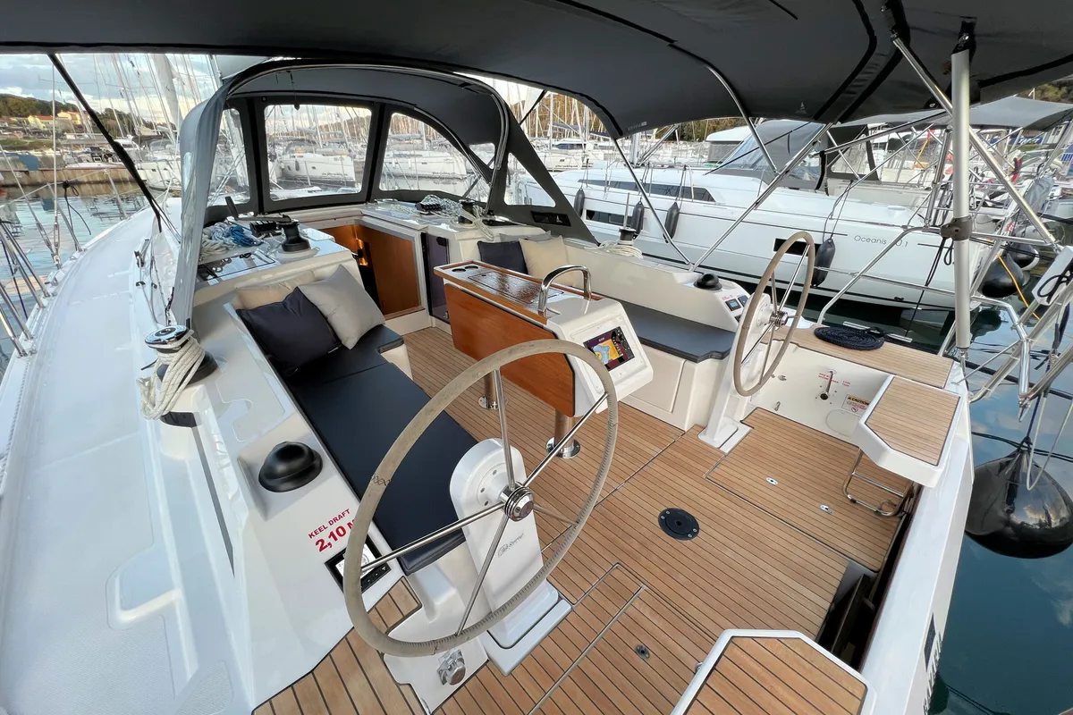 Cockpit of Mala Hana, a Bavaria C38 sailboat at Grad Pula, Croatia