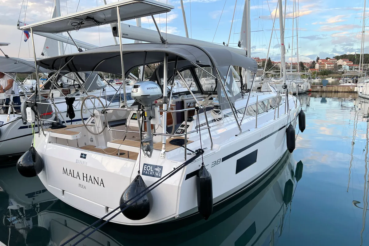 Exterior view of Mala Hana, a Bavaria C38 sailboat at Grad Pula, Croatia