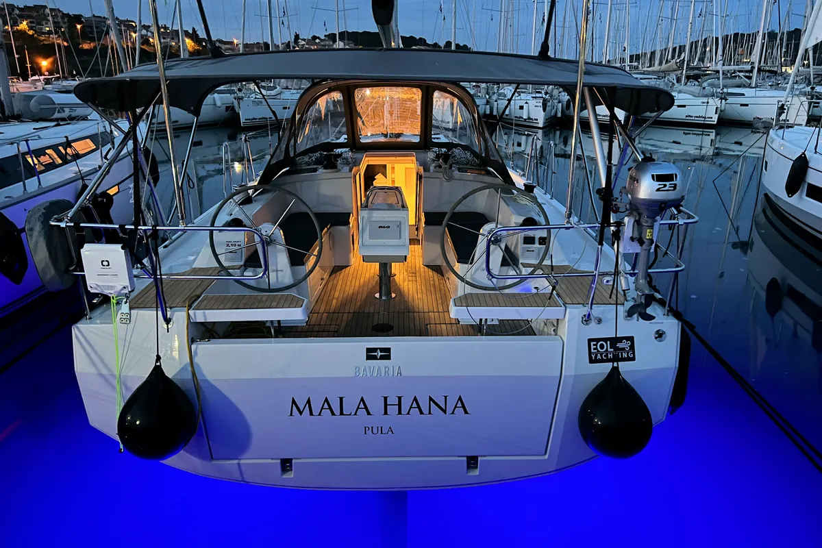 Exterior view of Mala Hana, a Bavaria C38 sailboat at Grad Pula, Croatia