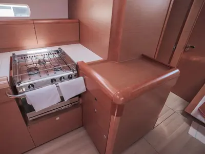 Galley of Saphira, a Jeanneau Sun Odyssey 509 sailboat at Gåshaga, Sweden