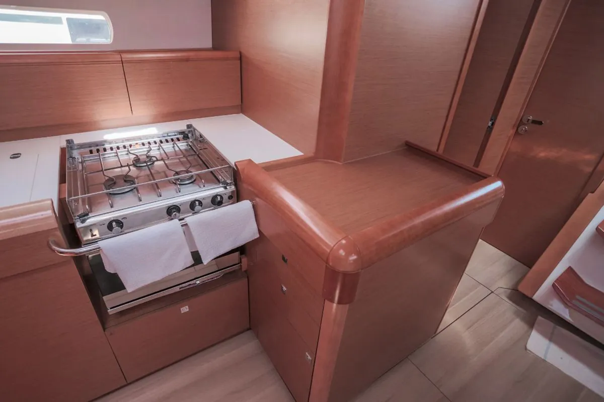 Galley of Saphira, a Jeanneau Sun Odyssey 509 sailboat at Gåshaga, Sweden