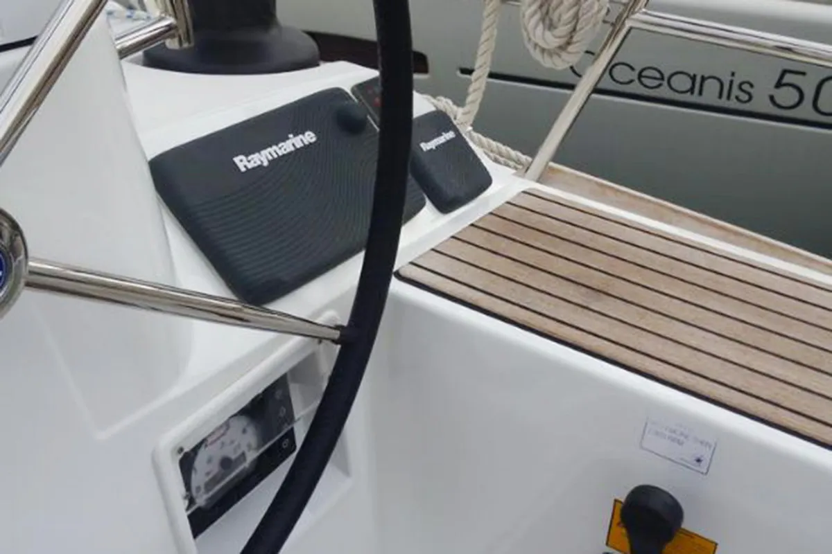 Cockpit of Saphira, a Jeanneau Sun Odyssey 509 sailboat at Gåshaga, Sweden