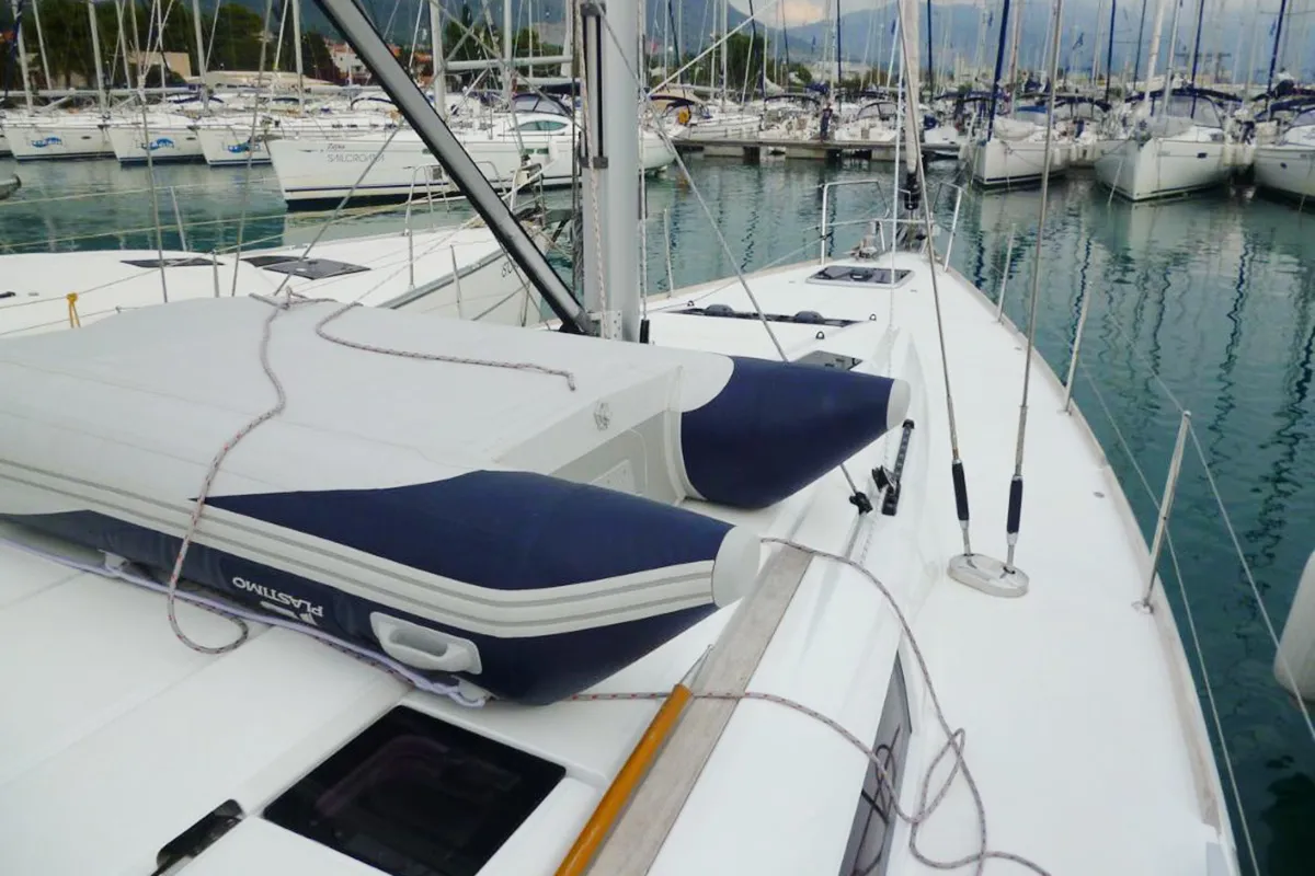 Deck of Saphira, a Jeanneau Sun Odyssey 509 sailboat at Gåshaga, Sweden