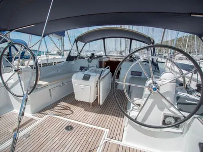 Cockpit of Saphira, a Jeanneau Sun Odyssey 509 sailboat at Gåshaga, Sweden