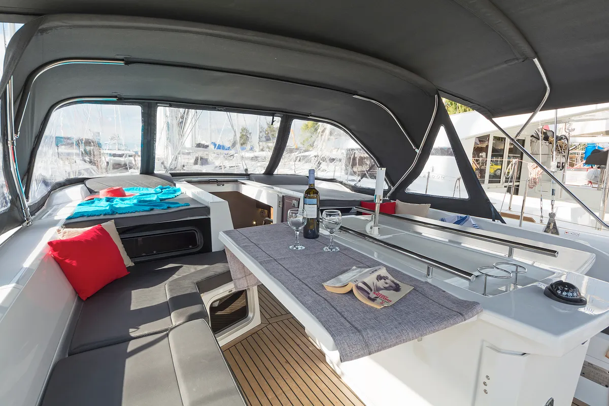Deck of Cuba Libre, a Beneteau Oceanis 51.1 sailboat at Municipal Unit of Rhodes, Greece